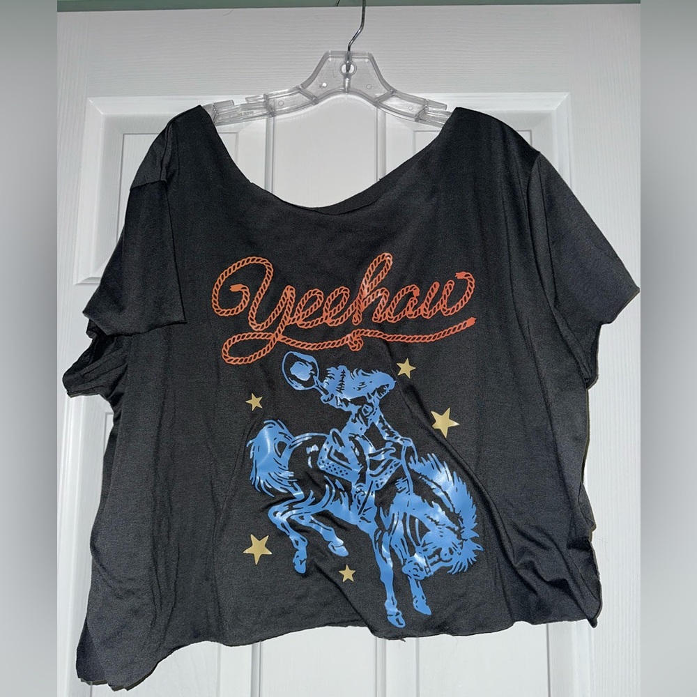 Black Yeehaw Graphic Tee cropped and distressed